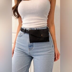 Elegant  100% Leather Black Crossbody Bag
